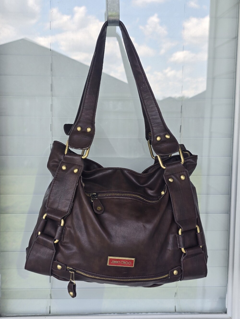 Jimmy Choo Brown Leather Hobo Shoulder Bag Gold Hardware Y2K Slouchy 12x13
